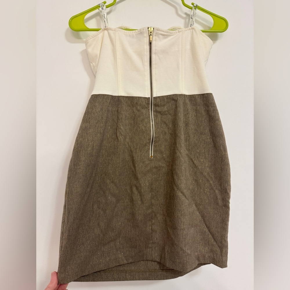 Guess Strapless Cream and Brown Dress - Picture 2 of 5